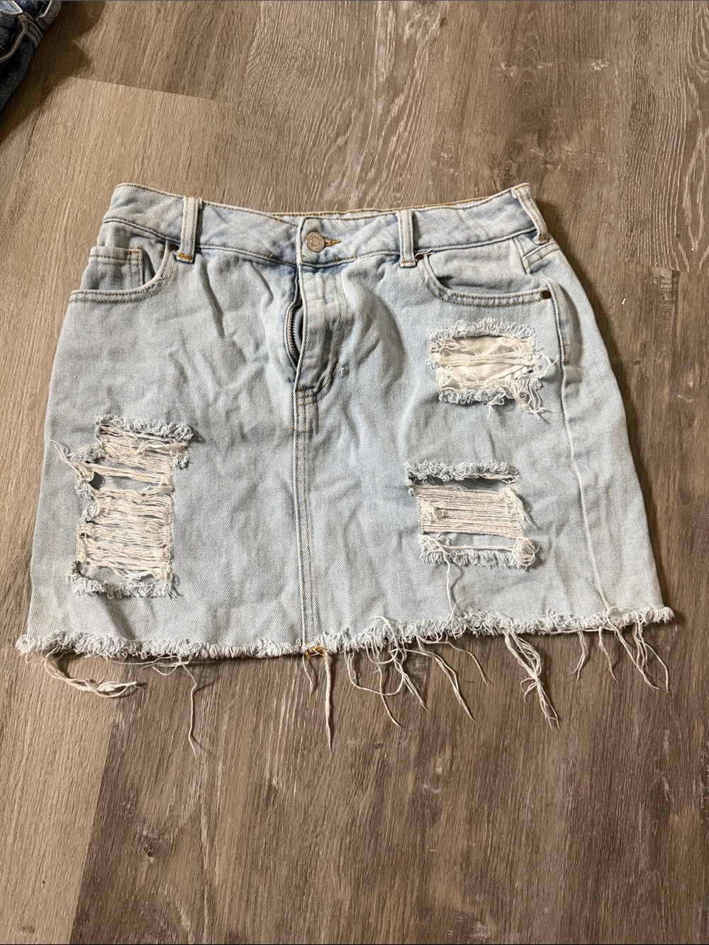 PacSun Light Blue Distressed Denim Mini Skirt